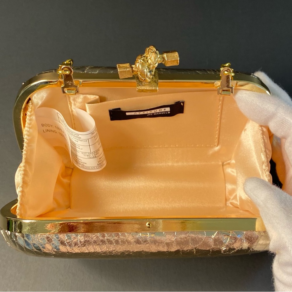 Jay Manuel Attitude Gold Evening Clutch Removable Gold Chain Handle - Picture 6 of 7